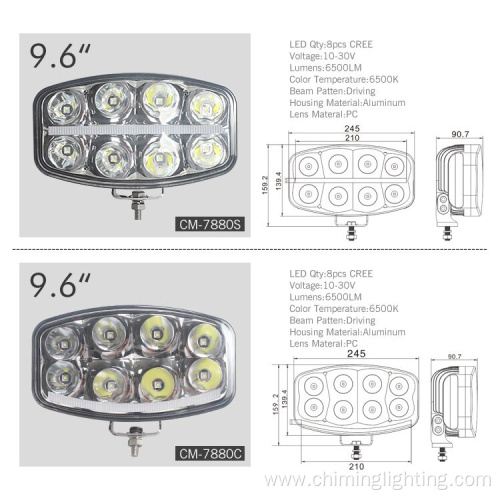 9.6'' Waterproof Work Light 64W Combination Beam Led Headlight Driving Offroad Led Lights For Truck